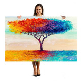 Quadro Tela Decorativo Grande P/ Sala Árvore Vida Colorida