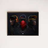 Quadro Three Wise Modern Monkeys 45x34cm Com Vidro Preta