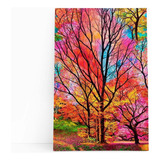 Quadros Canvas Arte Pinturas Artistas Pintores 100x70cm Cor Árvores Coloridas Armação Borda Infinita