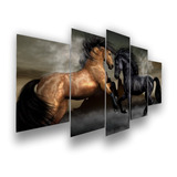 Quadros Decoração Cavalos Moderno Hd 5 Peças Mosaico 