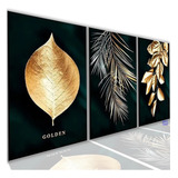 Quadros Decorativo Folhas Luxo Douradas Sala