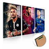 Quadros Decorativo Futebol Astros Neymar Cr7 Messi 3pc