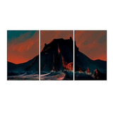 Quadros Decorativo Ilha Vulcão Beira Mar 3 Peças Lindo 