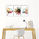 Quadros Decorativos 3 Pçs 20x30 Floral Colorido Flores