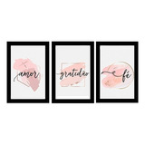 Quadros Decorativos 3 Pçs Mdf 20x30 Fé Amor Gratidão J1