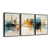 Quadros Decorativos Abstrato Tons Laranja Azul Sala Moldura