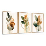 Quadros Decorativos Folha Abstrato Verde Bege Luxo C Moldura