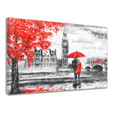 Quadros Decorativos Grandes Pintura Casal Chuva Quarto Sala Cor Preto Armação Borda Infinita