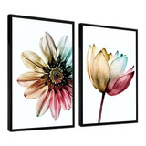 Quadros Decorativos Moldura Com Vidro Jogo Flores Coloridas