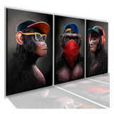 Quadros Decorativos Três Macacos Sábios Boné 60x1,20cm