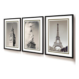 Quadros Decorativos Trio Monumentos Cinza 50x70 Sala Quarto