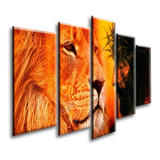 Quadros Para Sala Leão Judá E Jesus 5pc Kit