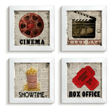 Quadros Sala Cinema Filmes Vintage Retrô Decor Pipoca Kit 4