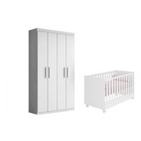 Quarto Bebê Com Berço Que Vira Mini Cama E Armário 4 Portas