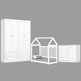 Quarto Bebê Completo Berço Montessoriano Guarda Roupa Cômoda