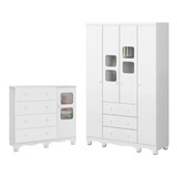 Quarto Bebê Completo Guarda Roupa 4 Portas Cômoda Uli Peroba