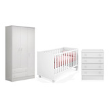 Quarto Bebe Guarda Roupa 3 Pts, Berço E Cômoda 4 Gav. Branco