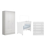 Quarto Bebe Guarda Roupa 3 Pts, Berço E Cômoda 4 Gav. Branco