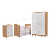 Quarto Bebê Guarda Roupa 4 Pts Cômoda Berço Branco/amendoa
