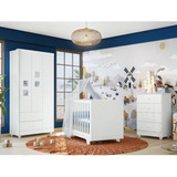 Quarto Bebê Mdf Guarda Roupa Cômoda Berço Mini Cama Branco