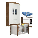 Quarto De Bebê Ariel 4p Berço Lara Branco Acetinado