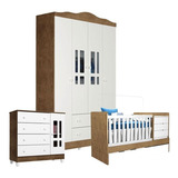 Quarto De Bebê Ariel 4p Com Berço Multif. Cléo Branco Amad.