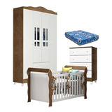 Quarto De Bebê Ariel 4p Gaveteiro E Berço Lara Branco