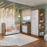 Quarto De Bebê Berço Mini Cama Cômoda E Guarda Roupa Com