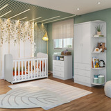 Quarto De Bebê Berço Mini Cama Cômoda E Guarda Roupa Com
