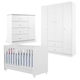 Quarto De Bebê Com Berço + Guarda Roupa 4 Portas + Cômoda
