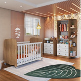 Quarto De Bebê Com Berço Mini Cama Cômoda E Guarda Roupa