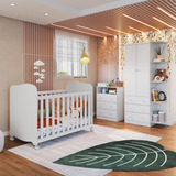 Quarto De Bebê Com Berço Mini Cama Cômoda E Guarda Wt