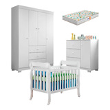 Quarto De Bebê Duda 4p E Berço Lila Branco Com Colchão Gazin