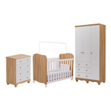 Quarto De Bebê Guarda Roupa 3pts Cômoda Berço Branco/amendoa