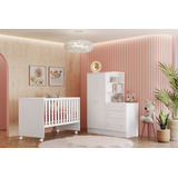 Quarto De Bebê Roupeiro Cômoda 3 Gavetas 2 Portas E Berço