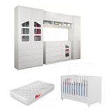 Quarto Infantil Guarda Roupa, Cômoda Branca + Berço Encanto