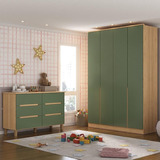 Quarto Infantil Guarda Roupa Cômoda Sky Olmo Italiano/verde