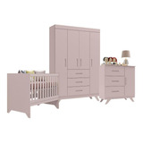 Quarto Infantil Maya Rose Roupeiro Cômoda Berço