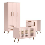 Quarto Infantil Retrô Doce Sonho Roupeiro Cômoda Berço Cinza