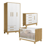 Quarto Infantil Slim Guarda-roupa, Comoda 4 Gavetas E Berço
