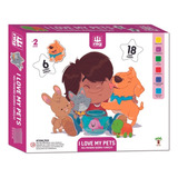 Quebra Cabeça I Love My Pets 18 Peças Madeira Nig Brinquedos