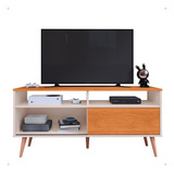 Rack Moderno Para Tv Smart Até 55 Polegada Porta E Pés Retrô