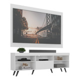 Rack Retrô Com Painel E Suporte Tv 75 Web Multimóveis V1047 Cor Branco/preto
