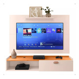 Rack Suspenso Pequeno Painel Parede Quarto Tv Estante Sala Cor Off White/cinamomo