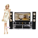 Rack Tv Televisão Som P/ Boneca Barbie Miniatura Casa Móveis