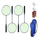 Raquete Badminton Peteca Raqueteira Com Ala Esporte Kit 4un