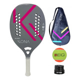 Raquete Beach Tennis Kona Bulldog Silver Kevlar + Grip Bola