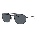 Ray-ban 0rb3707l 9257r5 57 Óculos De Sol Armação Metal Preto Lente Azul Clássica