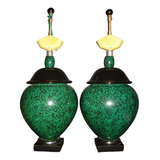 Rdf00592 - Par Luminarias Abatjours Verdes Ceramica Italiana