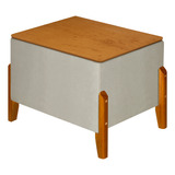 Recamier Baú Puff Retro Pés Madeira Decorativo Closet Tampo Em Madeira Para Sala E Quarto Sapateira Bege